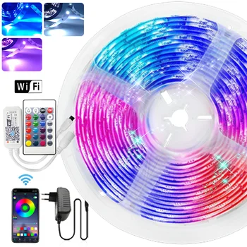 Luzes de tira led 5050 rgbww rgb luz led fita flexível wifi à prova dwaterproof água tira led 5m 10m 15m com adaptador para decoração do quarto