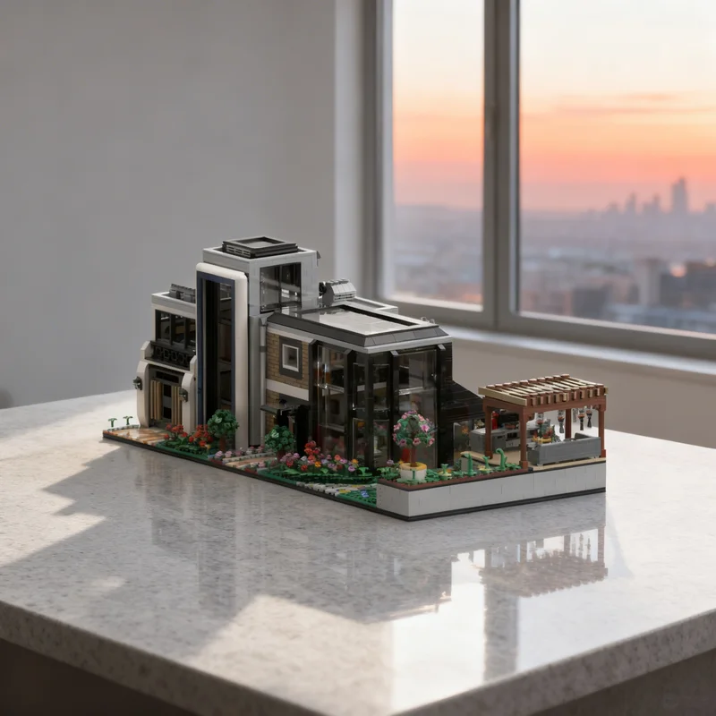 

4693 детали MOC: Стеклянный дом — модульная модель здания, конструктор, игрушка, подарок, креативный коллекционный предмет для демонстрации, премиум-класс для взрослых