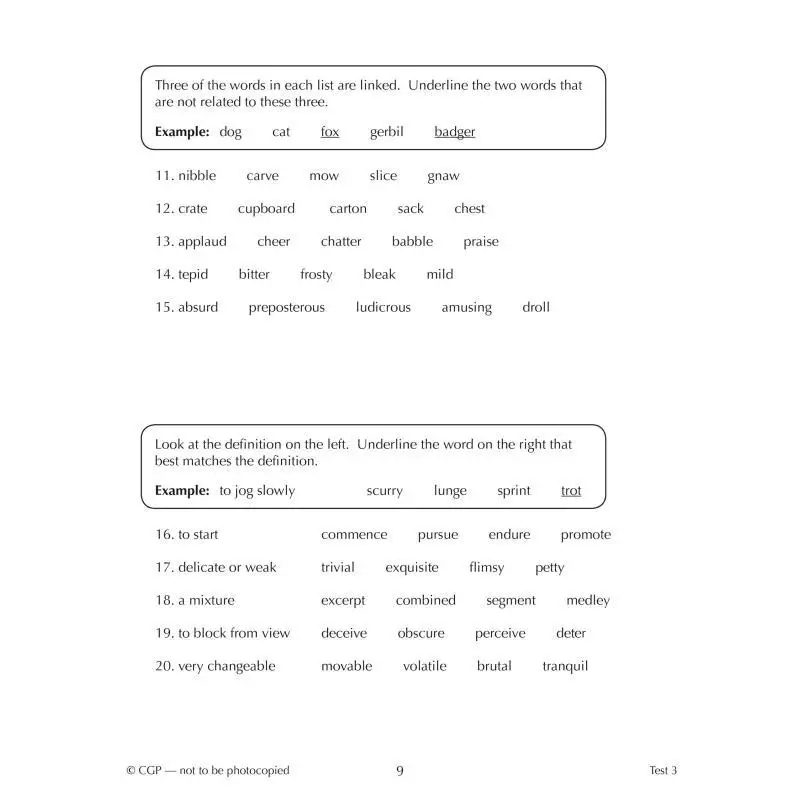 11 GL 10 دقائق اختبار المفردات للتفكير اللفظي للأعمار الإنجليزية 1011 كتاب 1 مع Onl Ed CGP 9781789088076