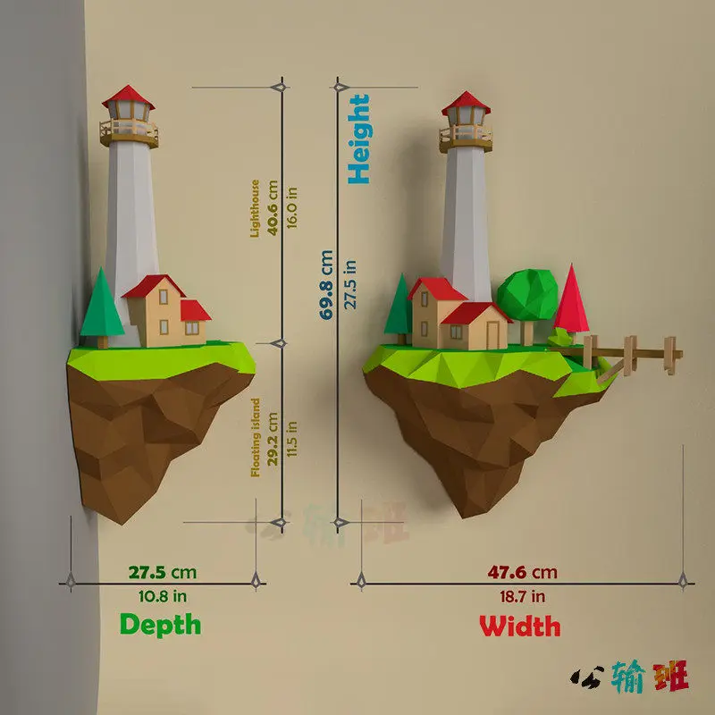 70 centimeters high. Architectural island ins simple style low polygonal three-dimensional paper model.
