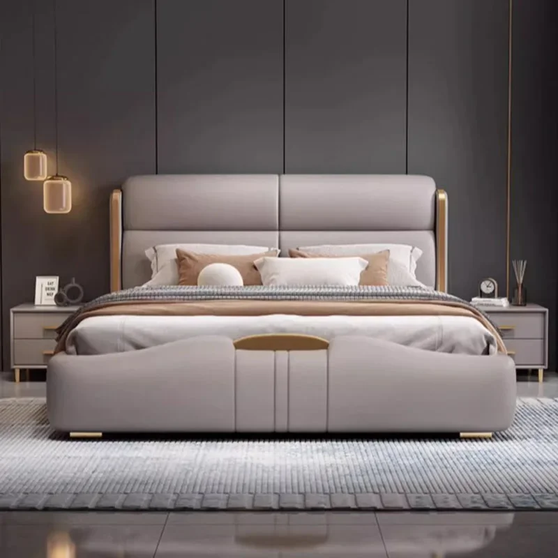 

Nordic Queen Aesthetic Double Bed King Size Cheap Modern Twin Double Bed Frame Faux Leather Cama Box Casal Bedroom Furniture