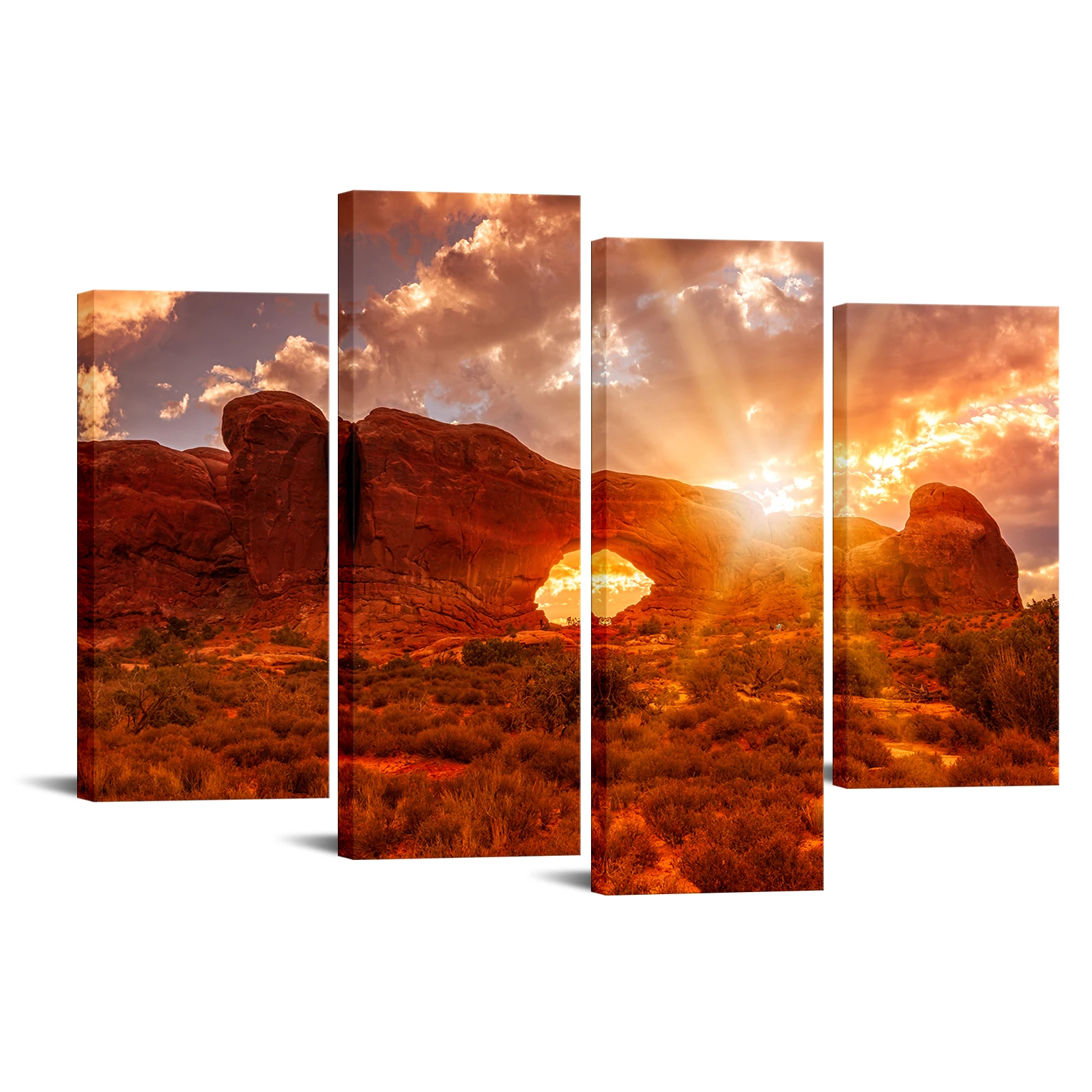

4 Pieces Gobi Landscape Posters Wall Art Beautiful Sunset Print Canvas Art Modern Style Picture Living Room Home Decor