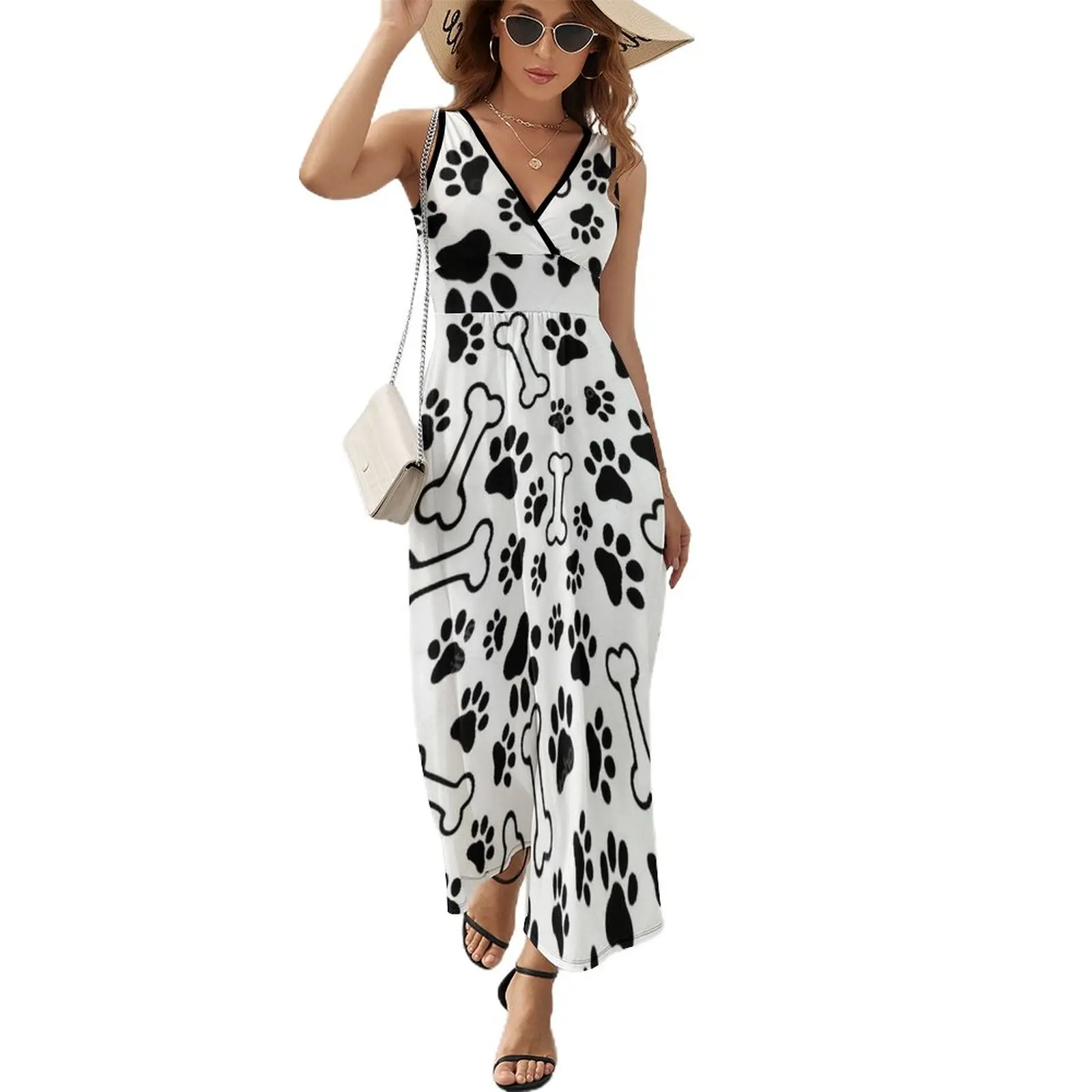 

Dog Paw Print Dress Korean Fashion Bohemia Long Dresses Female Elegant Custom Maxi Dress Gift Idea