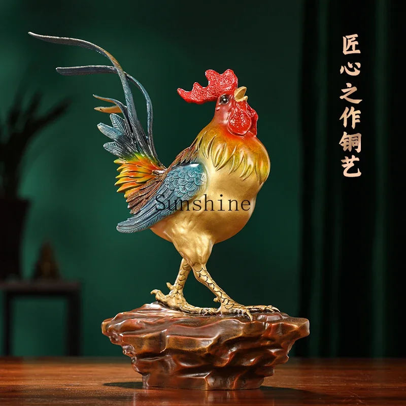 Brass rooster announces the dawn rooster ornament home living room entrance wine cabinet decoration