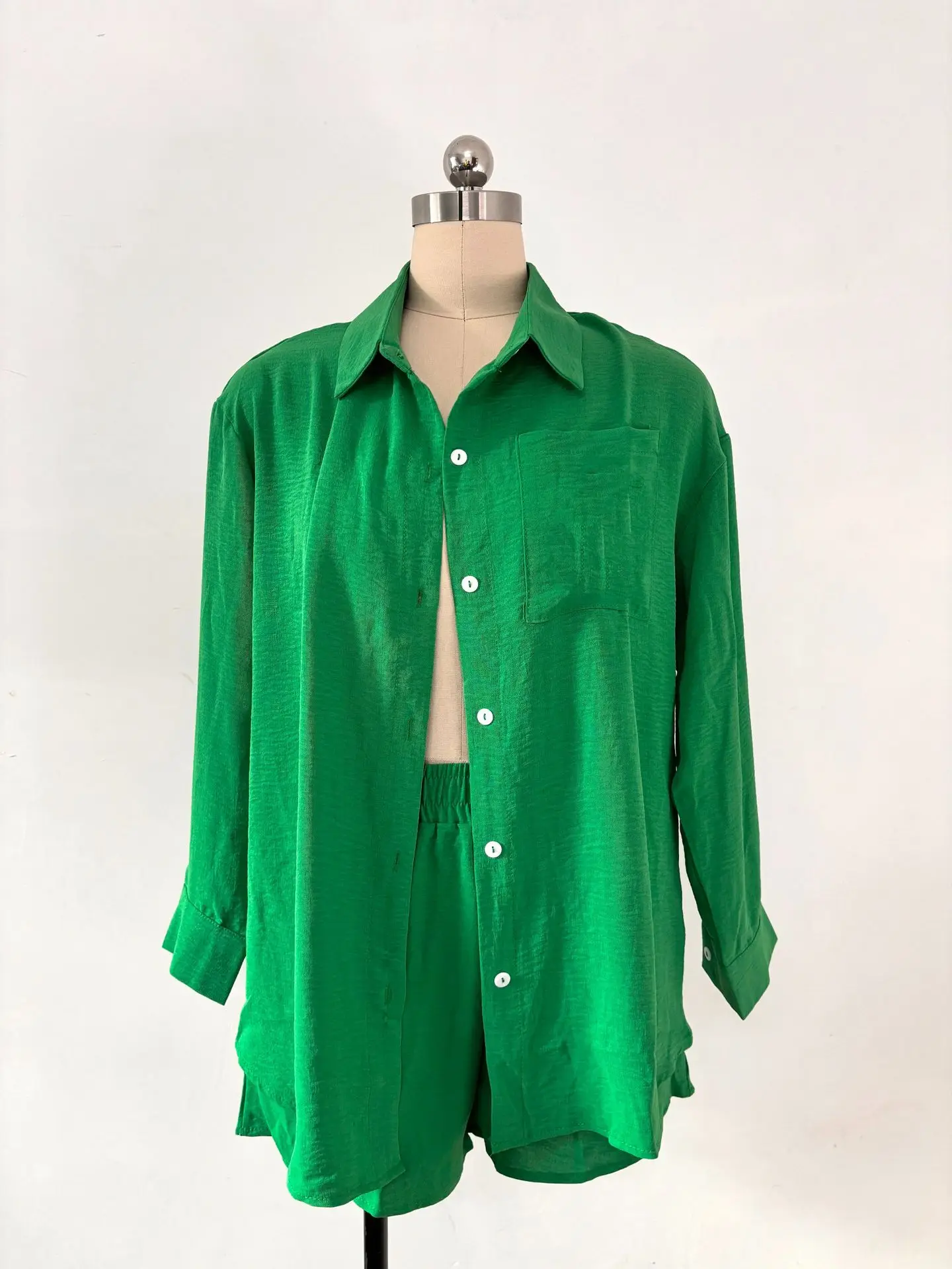 Short Sets Two Pieces Single Breasted Blouses Women Tracksuit Pockets Solid Loose Fit Casual Basics Button Wide Leg Pants