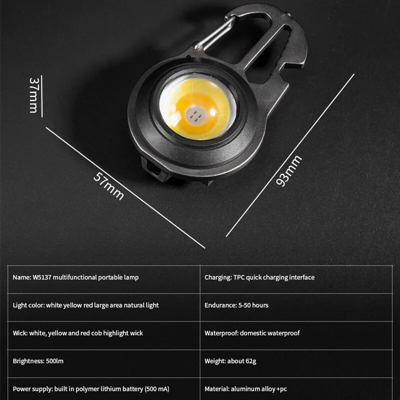 Super Mini Luminous Rechargeable LED Lamp Multifunction Keyring Type-c Charging Strong Light Outdoor Portable Flashlight