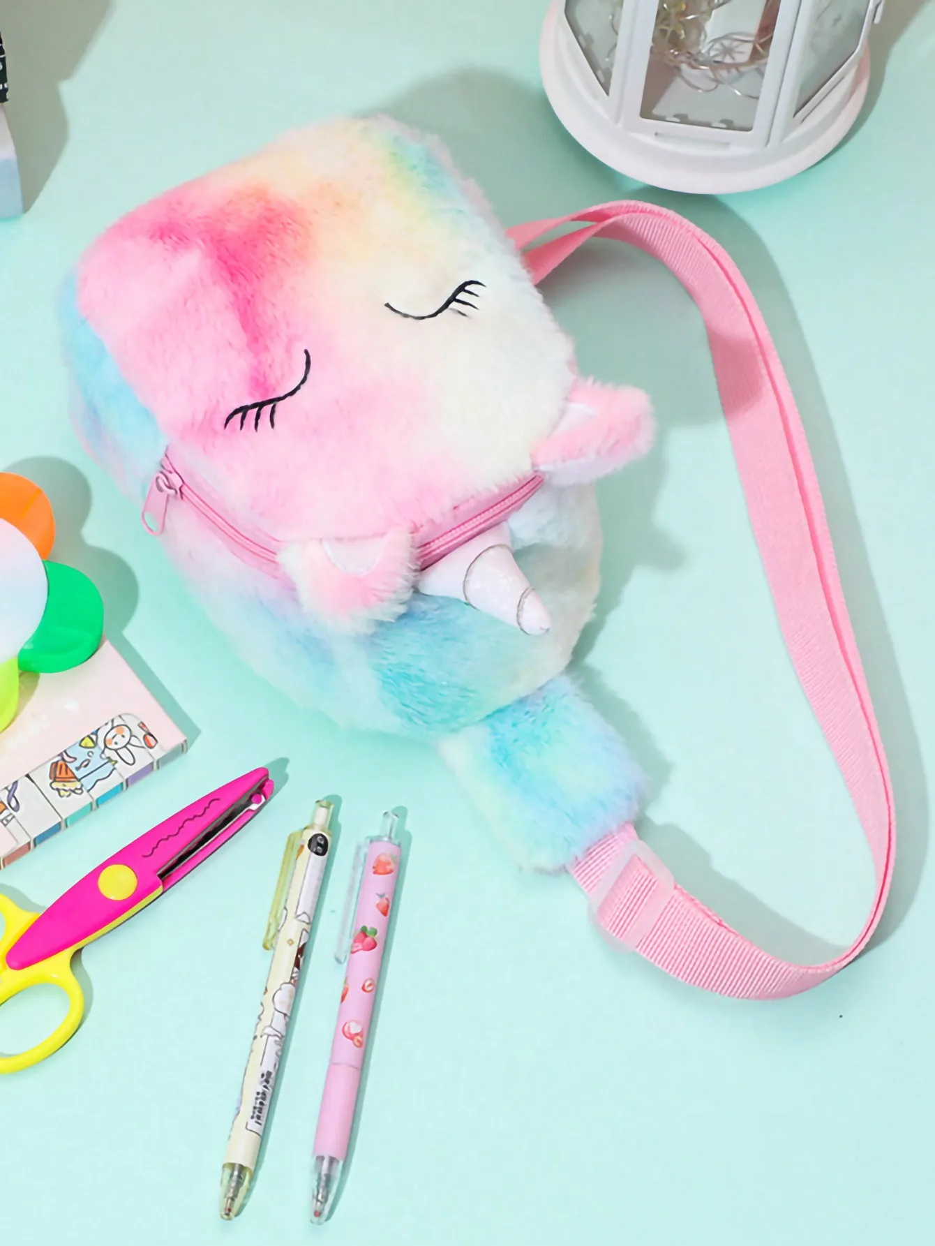 Tas bahu anak perempuan, tas penyimpanan boneka kartun Unicorn, warna-warni untuk sehari-hari 1 buah