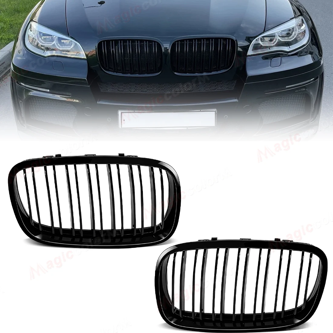 

2PCS Front Grilles For BMW X5/X6 E70 E71 2008-2014 Gloss Matte Black Kidney Grill Carbon Fiber Replacement Front Bumper Grilles