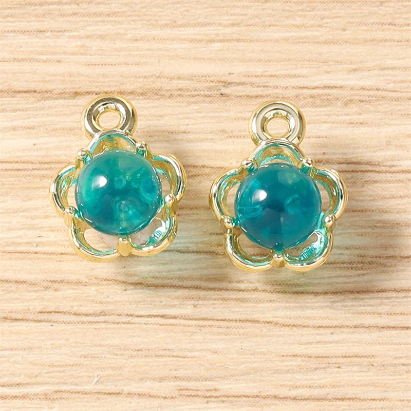 5 Stück 10x12mm Niedliche Blumen-Anhänger aus Harz und Metall zum Basteln von Ohrhängern, Halsketten, Armbändern, DIY-Handarbeiten und Schmuckzubehör – Detail 7