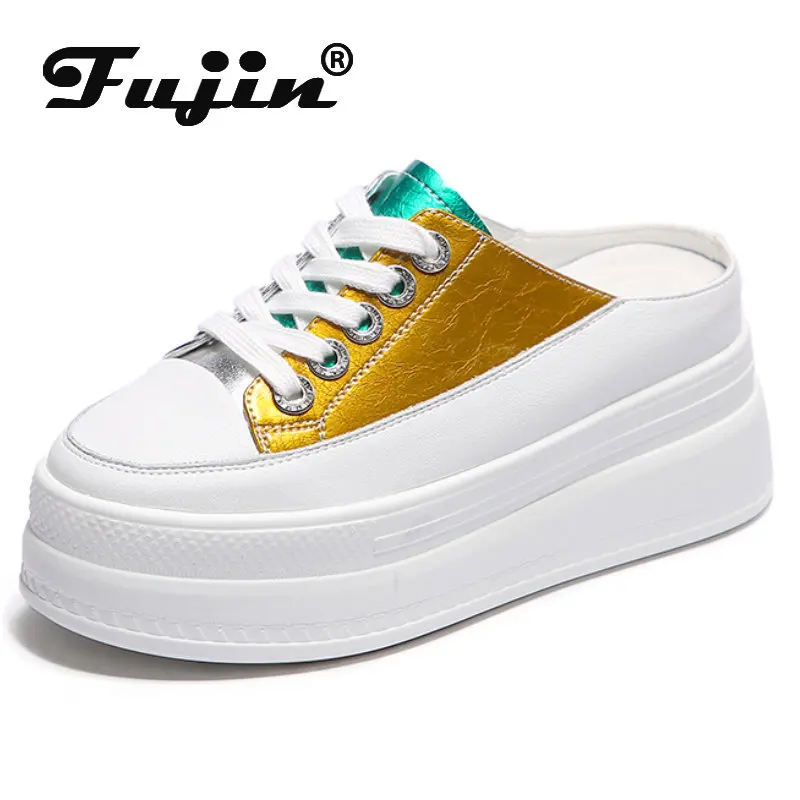 

Fujin 8cm New Genuine Leather Platform Wedge High Brand Designer Females Slippers Sandle Sneaker Women Shoes Heels Summer Boots