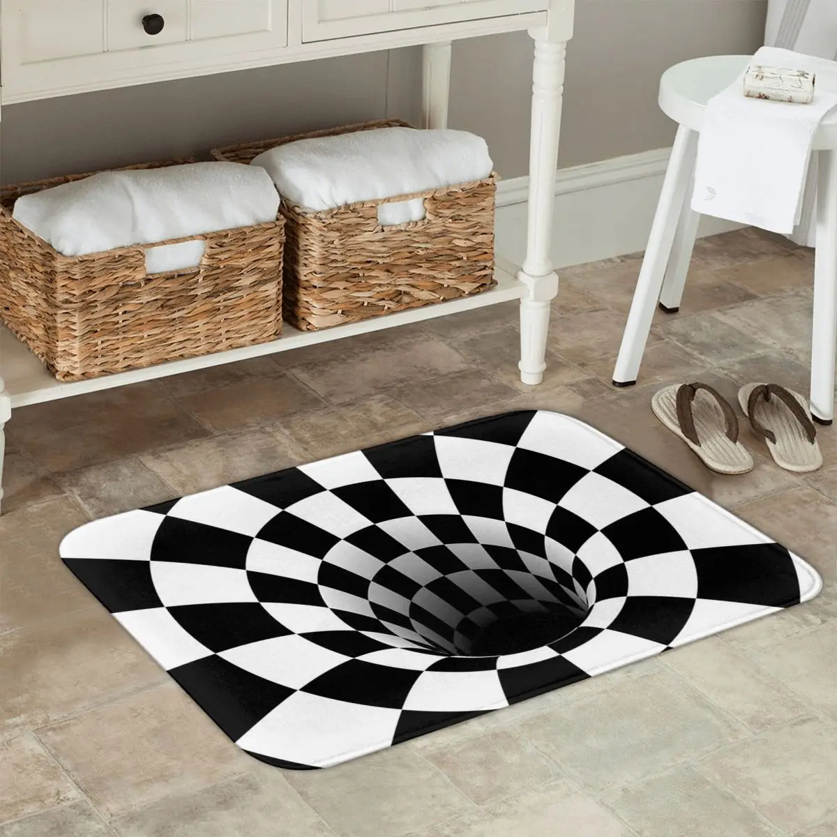 Optical Illusion Black Hole Checkerboard Anti-slip Doormat Floor Mat Carpet Rug for Kitchen Entrance Home Balcony Footpad Mats