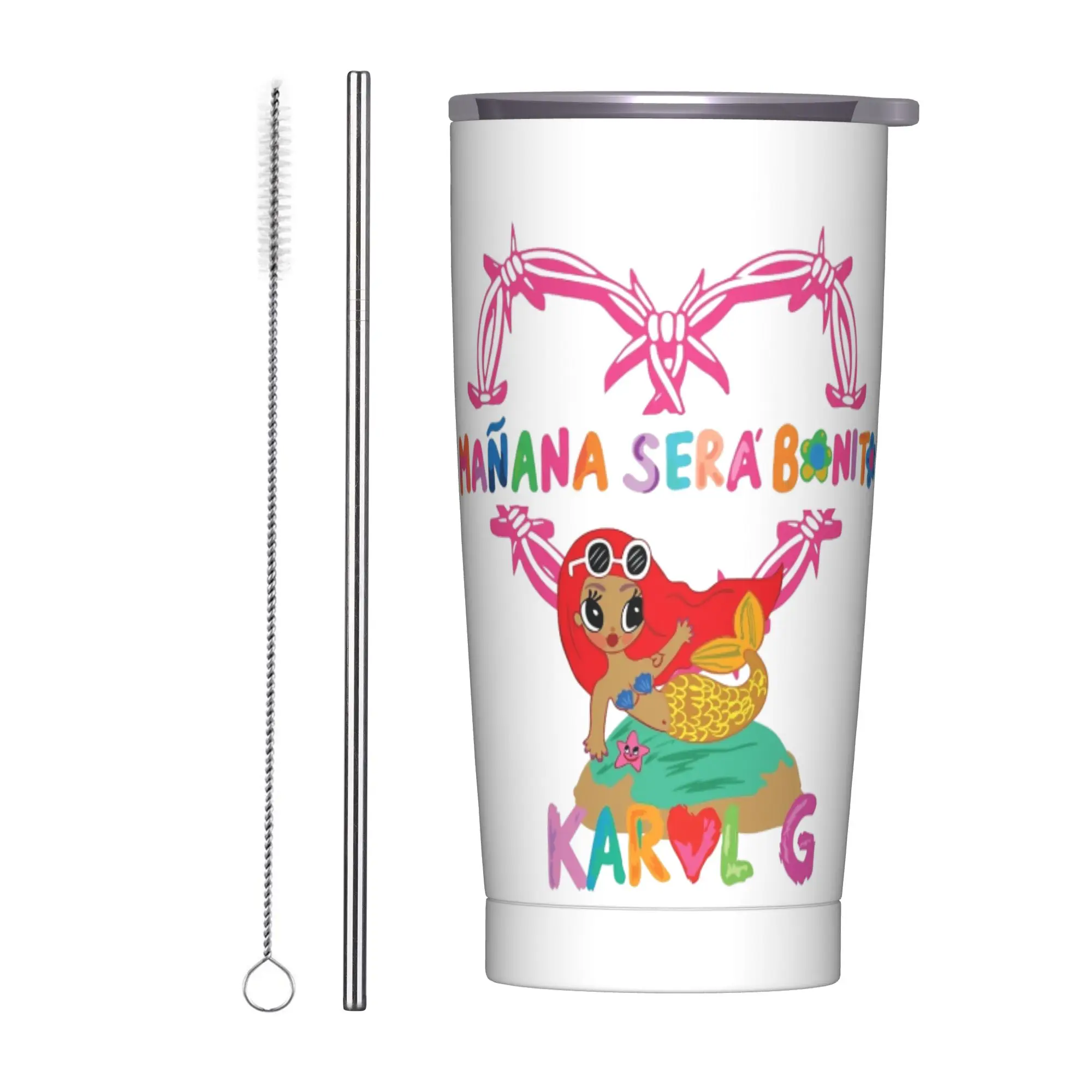 Stainless Steel Tumbler Manana Bonito Karol G Heart Tattoo Thermal Cups Keep Heat Cold and Hot Car Mugs Travelist Water Bottle