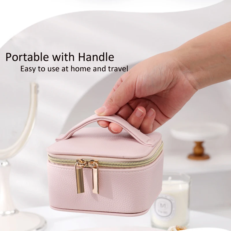 Portable Top Handle Leather Velvet Jewelry Storage Box Large Capacity Travel Jewelry Box Organizer with Moisture-proof Bag