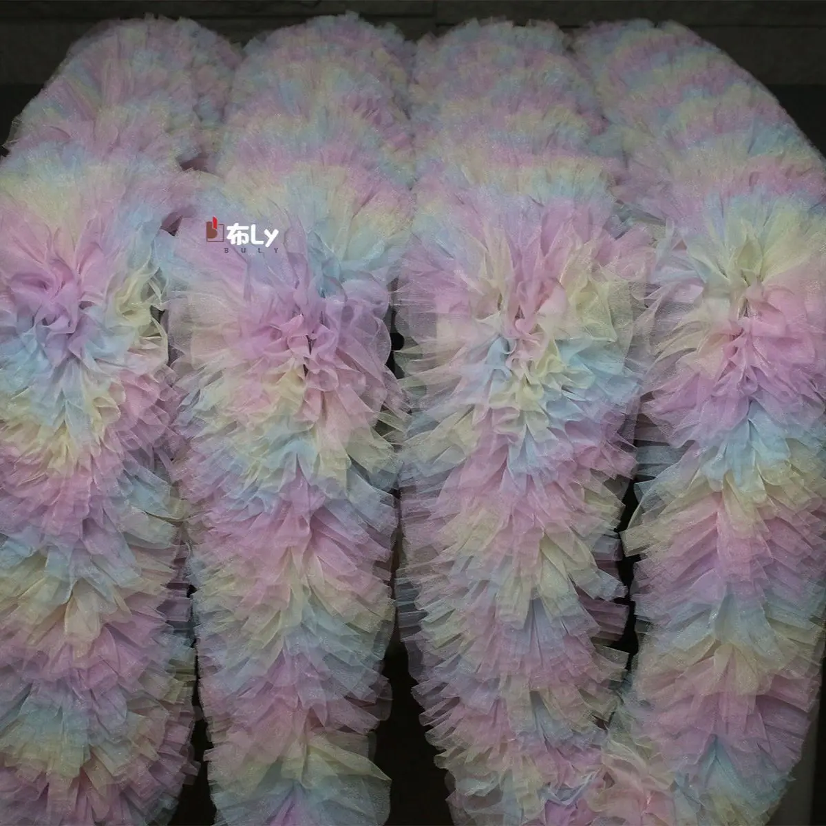 Bainha de saia inchada, tecido de renda tridimensional, corte de renda, fundo de cortina, decoração artesanal, roupas