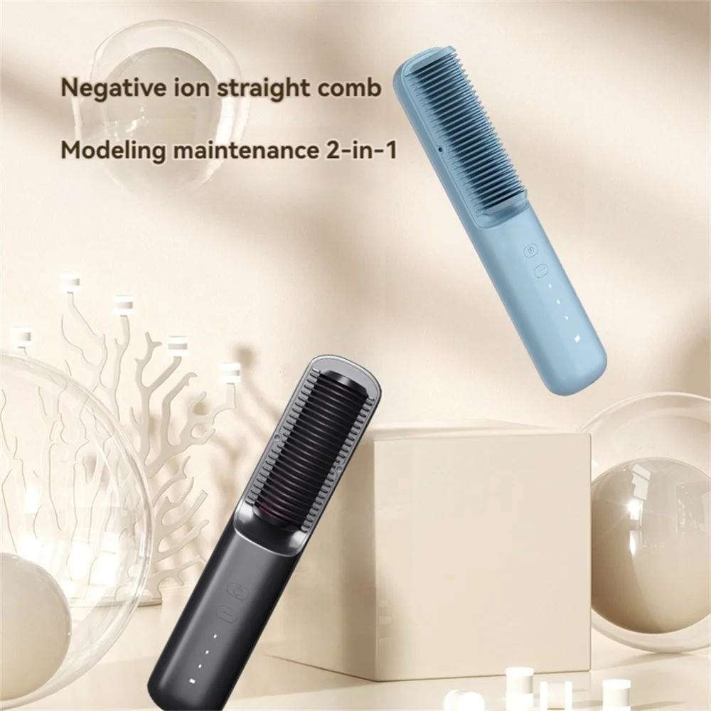 Wireless straightening comb LCD USB charging ceramic heating straightener portable negative ion does not harm hair