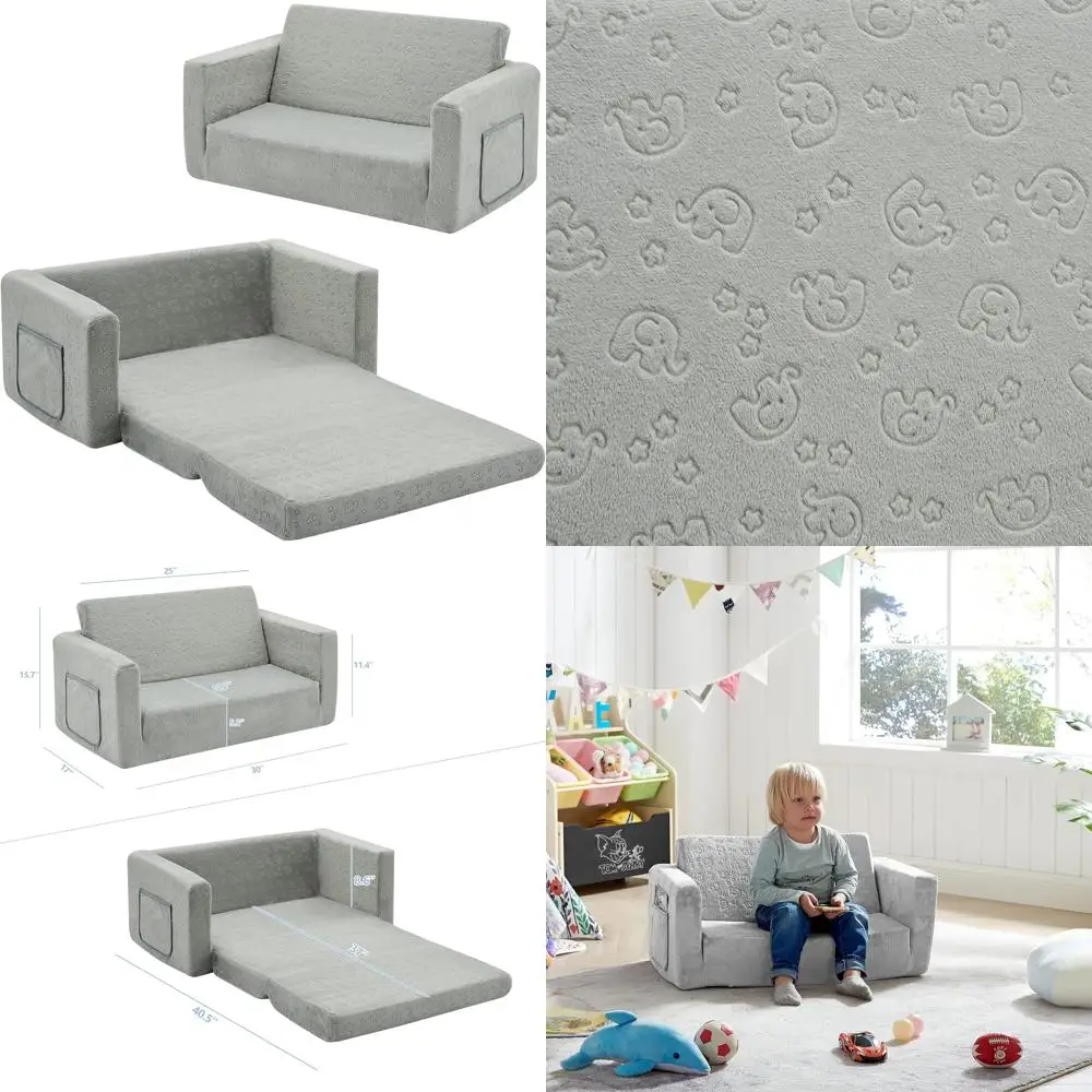 Children's 2-in-1 Convertible Sofa Bed with Plush Fabric, Foldable Lounger for Kids' Rooms