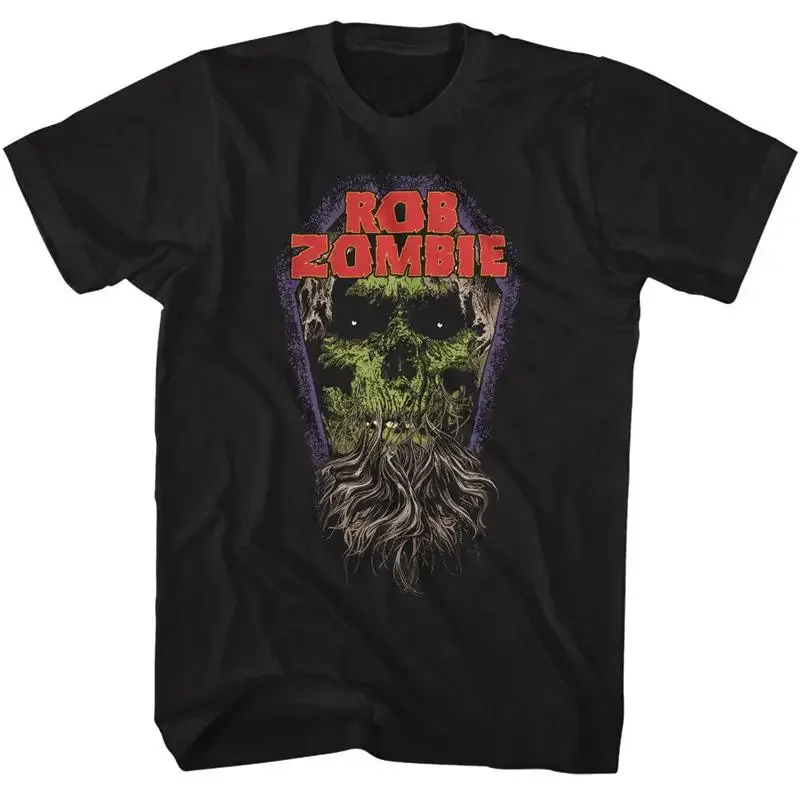 Rob Zombie Coffin Skull With Beard Men's T Shirt Shock Rock White