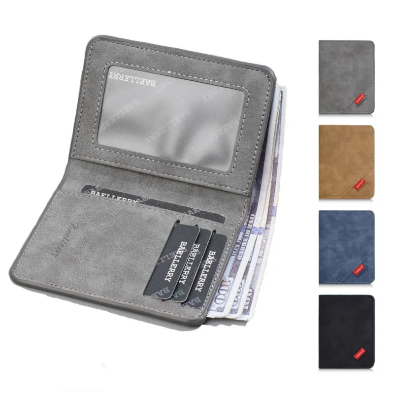 محفظة قصيرة جديدة للرجال، مشبك نقود متعدد الوظائف غير لامع قابل للطي، حامل بطاقات بسيط متعدد الفتحات