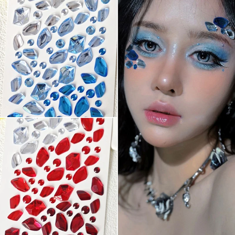 Red Alien Diamond Gem Stickers Makeup Music Festival DIY Eyes Face Jewels Stickers Party Cosplay Halloween Fake Tattoos