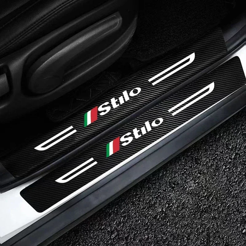 Car Threshold Scuff Plate Carbon Fiber Door Sill Protector Sticker For Fiat Stilo Logo Badge Auto Door Welcome Pedal Guards Film