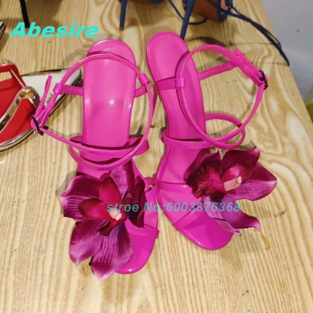 Realistic Artificial Flowers Patchwork Sandals Open Toe Thin Heels Slingback Shoes for Women Sweet Lovely Style Fashion Shoes