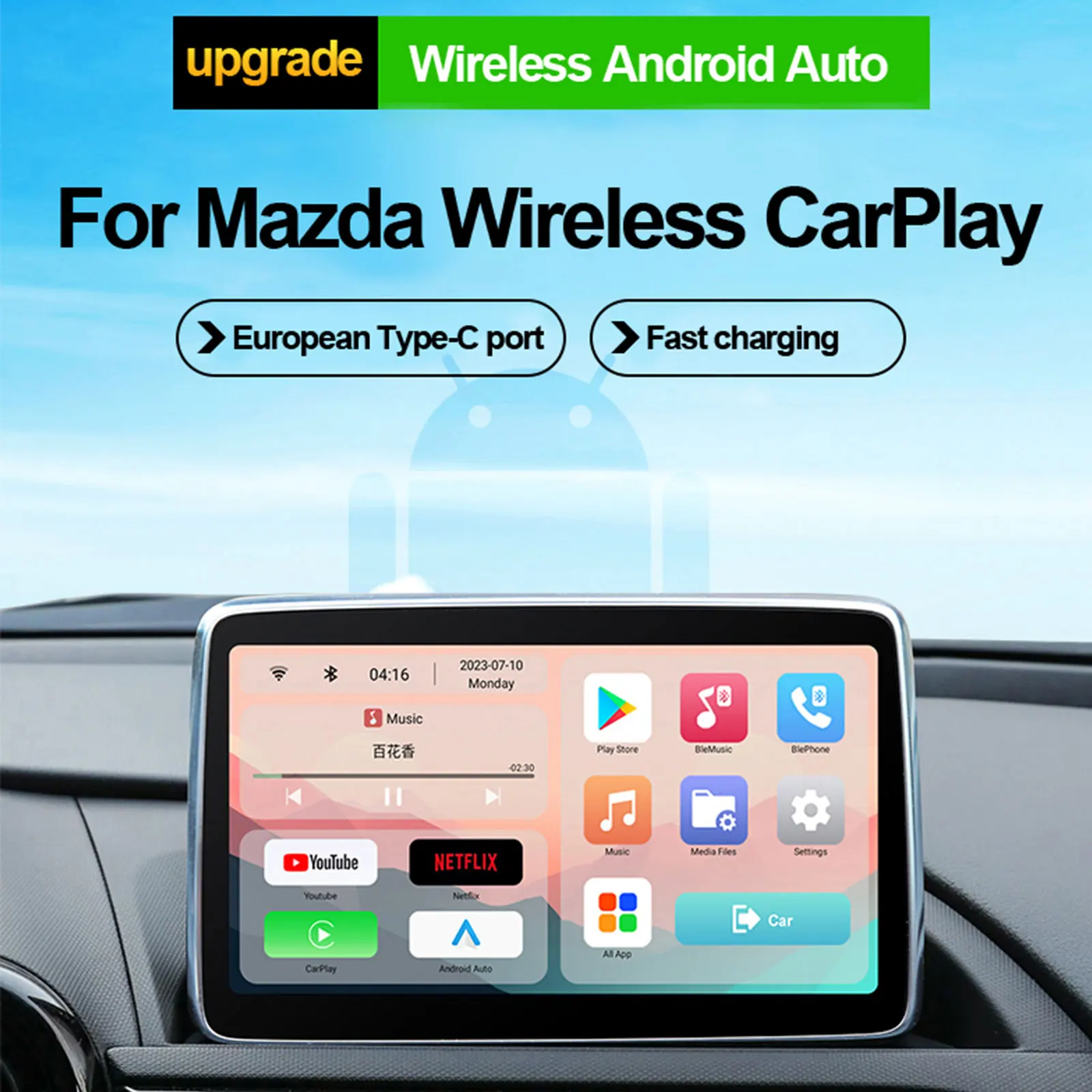 P3.2 ricarica di tipo c CarPlay Android AUTO Wireless Connected Watch YouTube Netflix video per Mazda 2 3 6 CX30 CX5 CX8 CX9 MX5