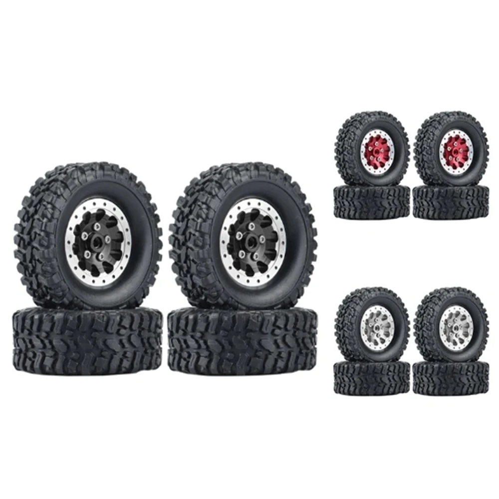 4Pcs Metal Beadlock Wheel Hub Wheel Rim And Rubber Tire For WPL C14 C24 B14 B24 B36 MN D90 MN99S RC Car Upgrade Parts view 3