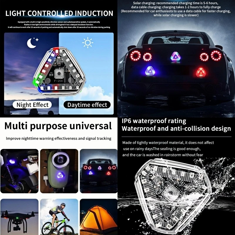

1/2/4Pcs Solar Power Strobe Warning Light Motorcycle Car Waterproof LED Motorcycle and Car Night Anti-collision Signal Lights
