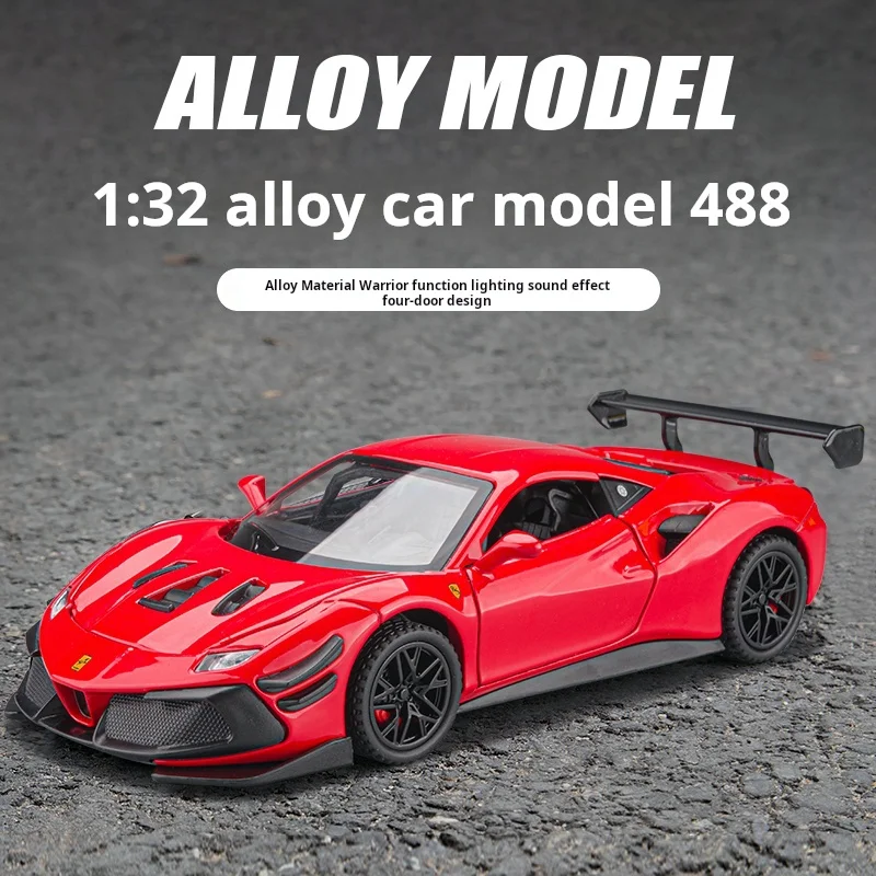 

1:32 SuperRacing car 488 Alloy Diecast Exquisite Model Fast Furious Sound Light Simulated Children Birthday Gift Boy Toy 32742
