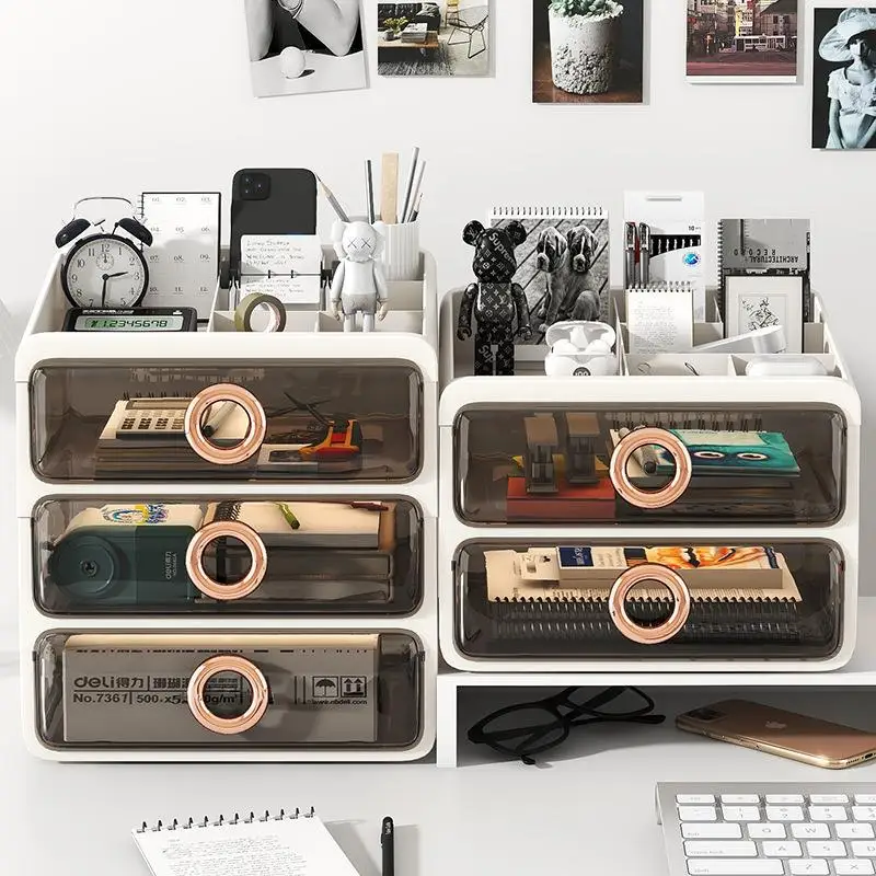 Transparent Desktop Organizer Drawer Style Storage Box Stationery Document Arrangement Cabinet for Office And Dormitory