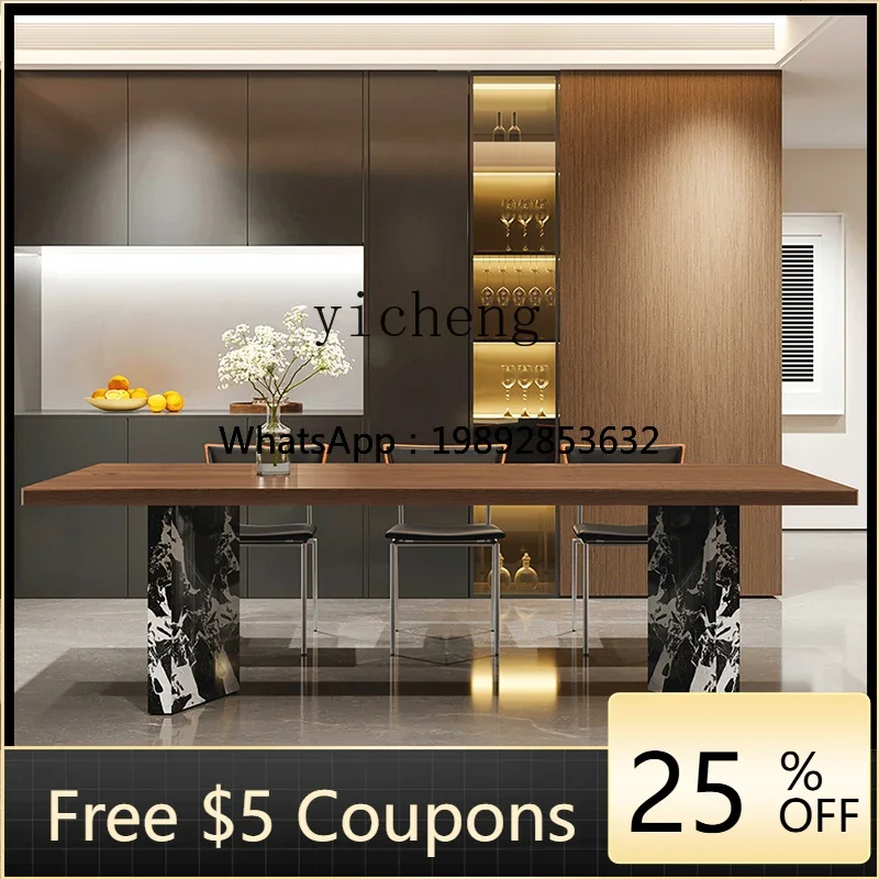AB   medium and ancient style walnut rock slab retro dining table and chair combination simple  apartment rectangular workbench