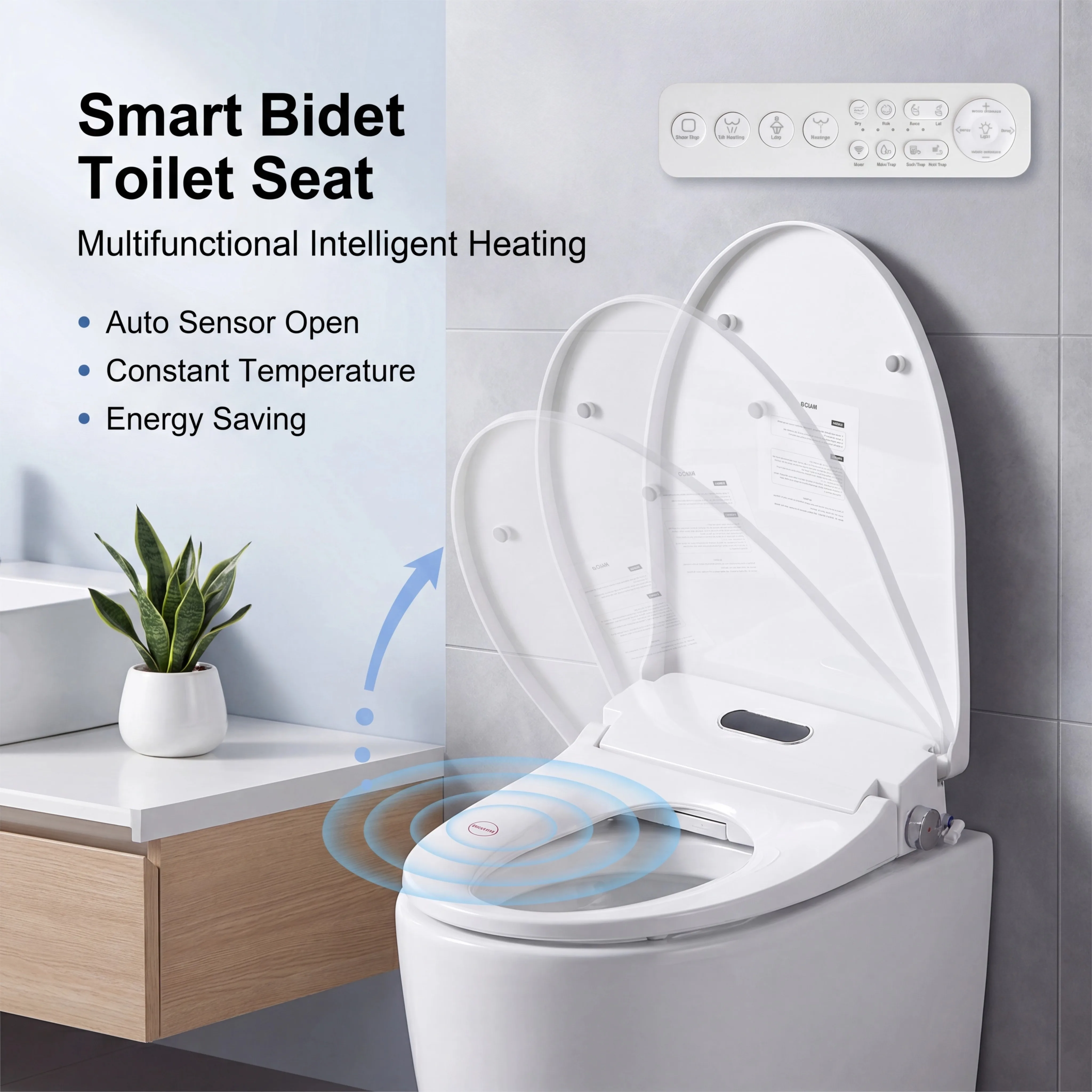 

Smart Bidet Toilet Seat with Side Knob Adjustable Heated Seat with Water Temperature and Pressure Adjustment Portable Bidet,Auto open/close,Night Light, Only Seat