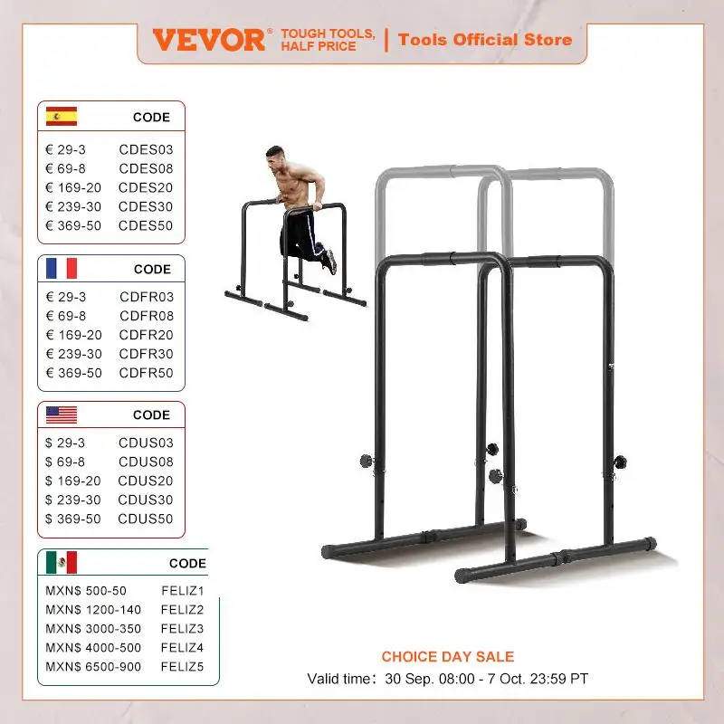 

VEVOR Dip Bar 440 lbs Capacity Heave Duty Dip Stand Station with Adjustable Height Parallel Bars for Strength Training Home Gym