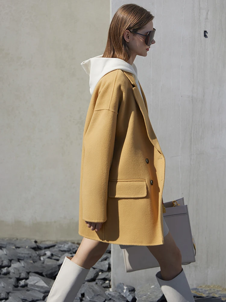 Amii Minimalism100% Woolen Coat For Women Winter Warm Elegant Double Side Blends Jackets Office Lady Blazer Over Coats 12020475