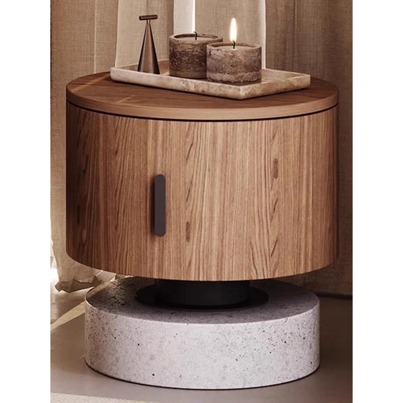 Wabi Sansan wind round solid wood bedside table walnut color storage edge table modern simple and advanced floor-to-ceiling