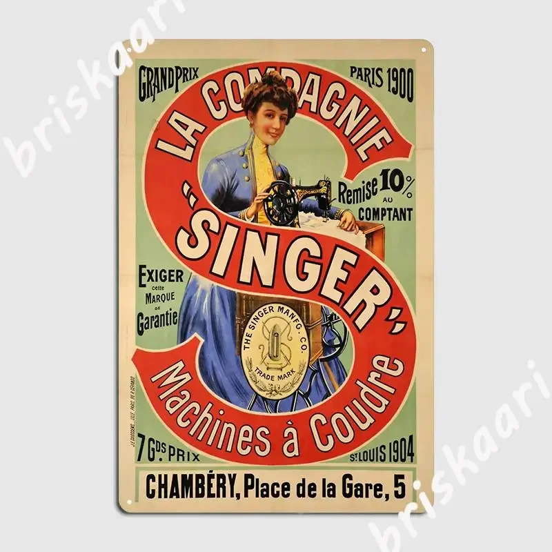 Retro La Compagnie Singer Machine A Coudre Metal Sign Wall Cave Decoration Plaques Living Room Tin Sign Poster