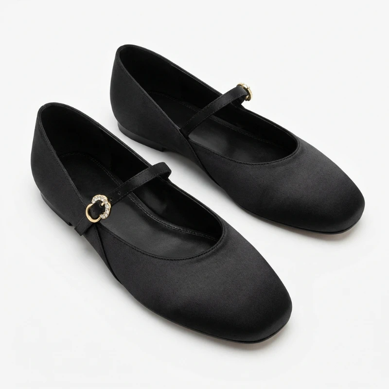 

2026 Women Mary Jane Flats Strap Satin Black Round Toe Comfortable Flexible Sole Casual Everyday Lightweight Shoes