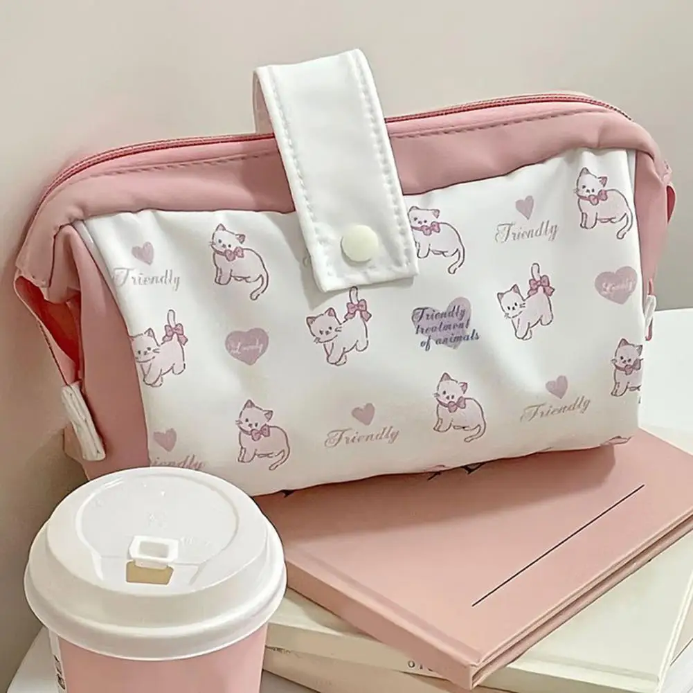 Bolsa de lápis de lona com fecho zipper, lápis, saco de armazenamento bonito impressão, papelaria portátil para escola