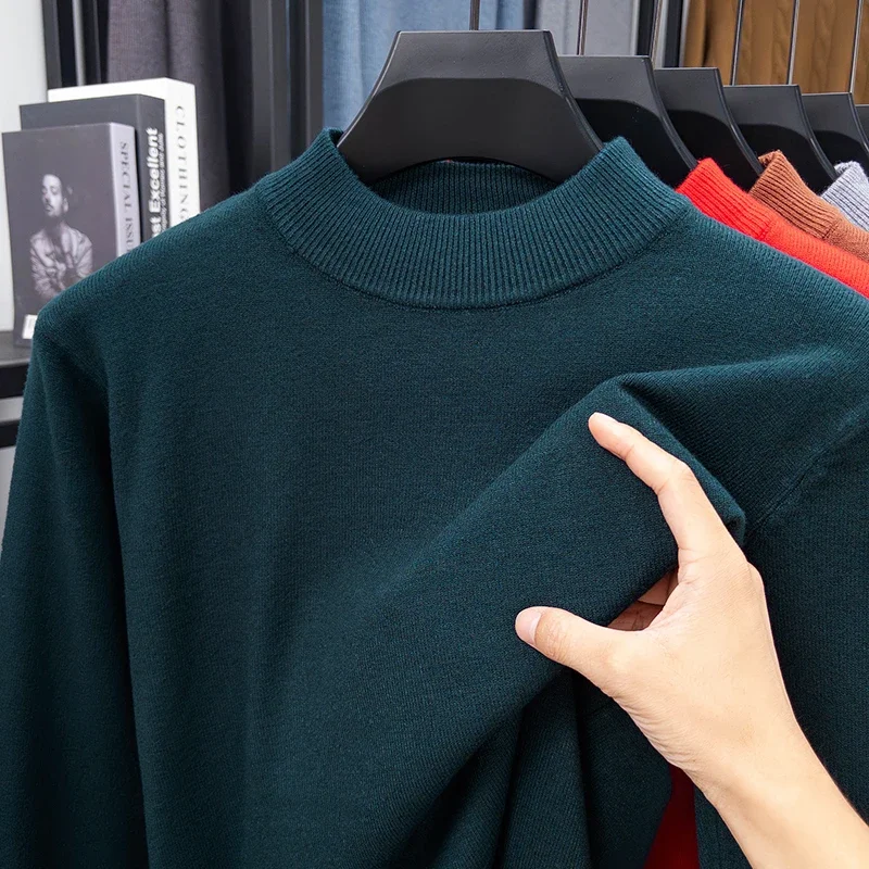Men's Half Turtleneck Knitwear Sweater Solid Color Mock Neck Pullover Casual Autumn/Winter Sweatshirt Brand Mens Clothing