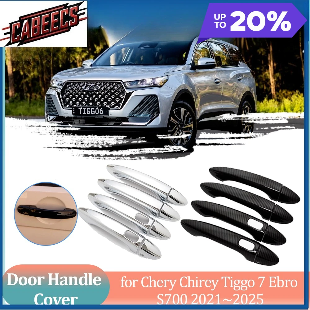 

Крышка автомобильной ручки для Chery Chirey Tiggo 7 Ebro S700 2021 ~ 2025 2022, хромированная наклейка на дверь из углеродного волокна, накладка на полоску, аксессуары