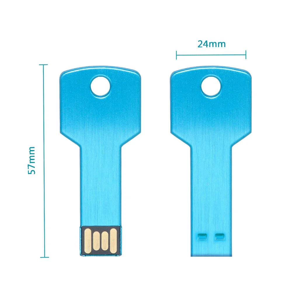 50PCS Personalized Logo USB Key Shape Pendrive 64G Metal Memory Stick 4GB 8GB Pendrive 32GB 16GB Usb Flash Drive Business Memory