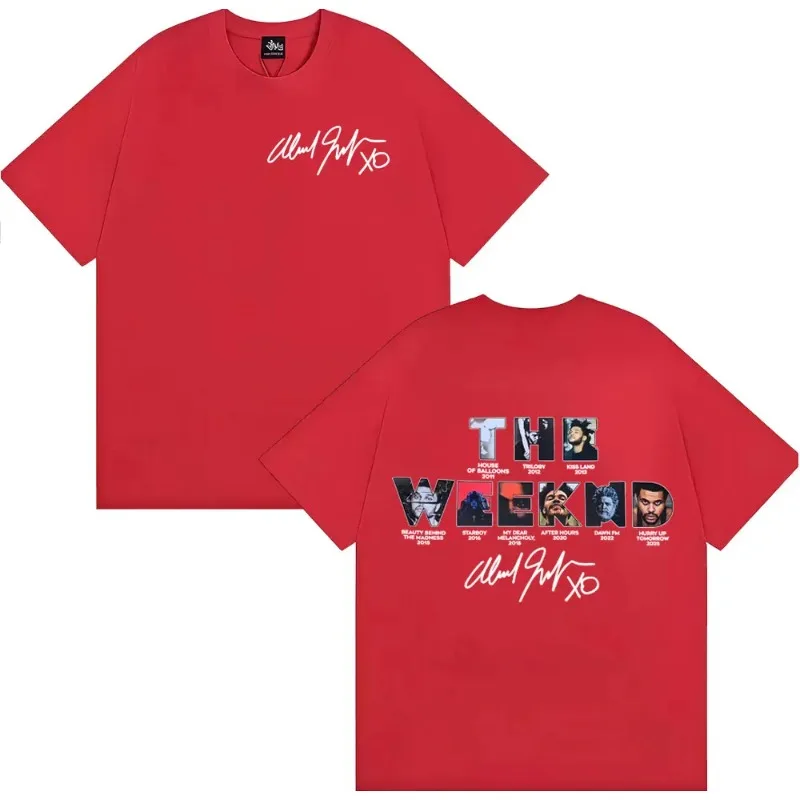 The Weeknd تي شيرت الرجال الملابس شارع العليا أزياء قصيرة الأكمام تي شيرت للجنسين المتضخم تنفس جولة الرقبة النسيج بسيط