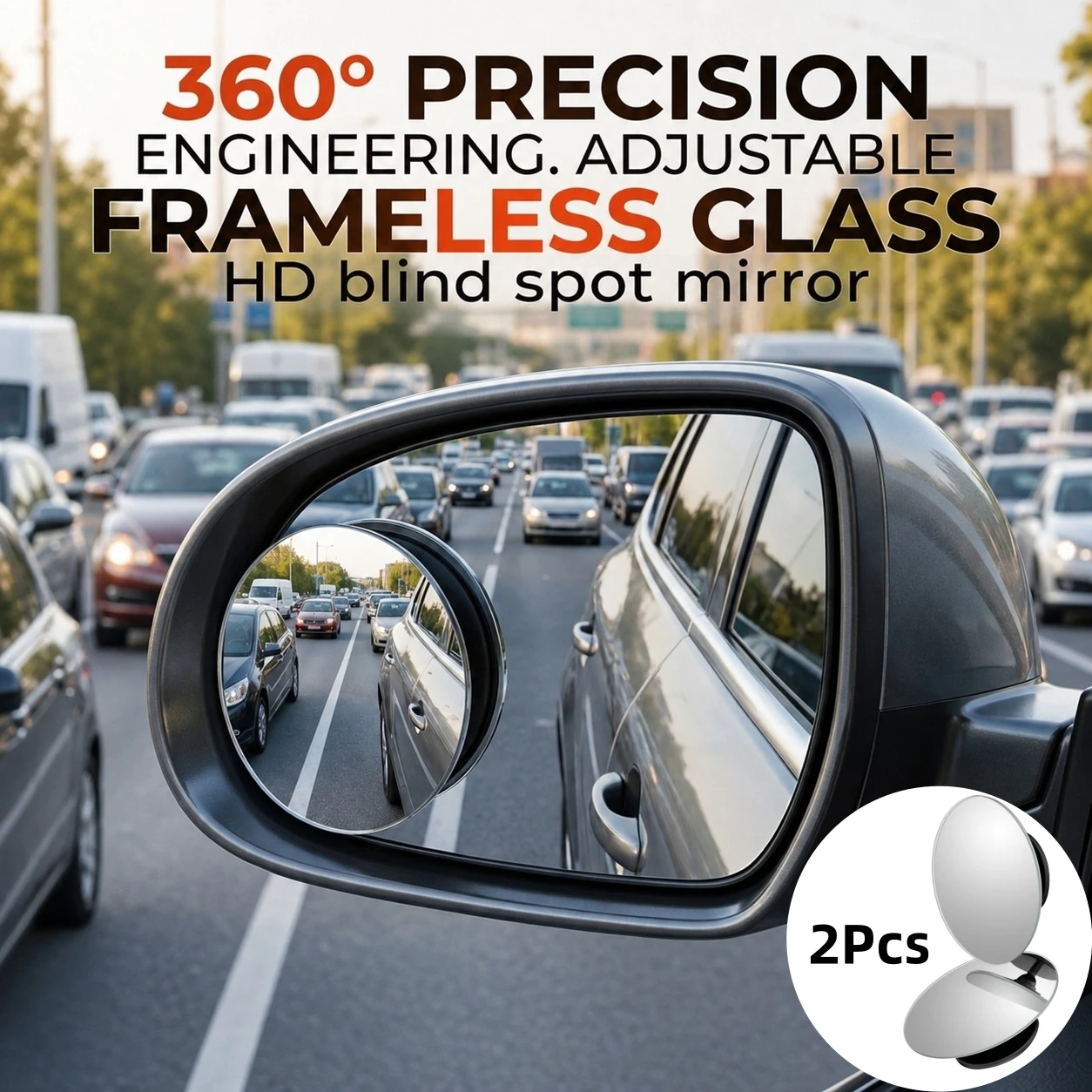 2PCS Frameless Rearview Mirror 360° HD Blind Spot Mirror, Round Convex, Wide-Angle Waterproof, For Reversing and Parking