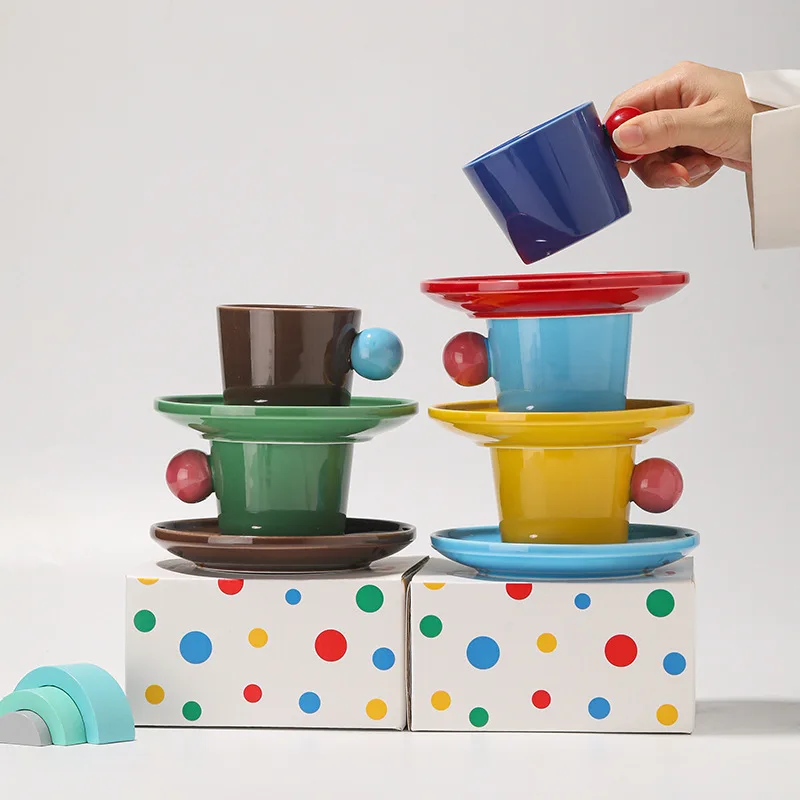 150ml Ceramic Coffee Cup and Dish Set Gift Box Advanced Ins Style Creative Splicing Color Design Afternoon Tea Cup Plate Sets