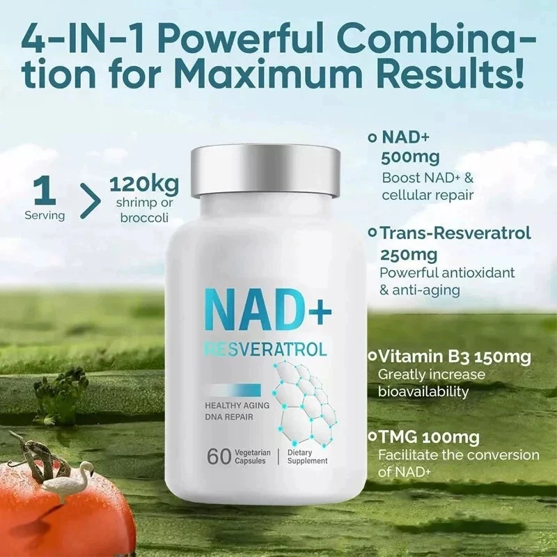 

500mg NAD+ Supplement Capsules Liposomal Nicotinamide Riboside, Resveratrol & Quercetin Blend to Boost Anti-Aging - 60 Count