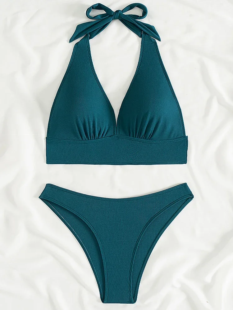 여성 수영복 2025 비키니 세트 레이스 업 수영복 홀터 비키니 섹시한 수영복 여성 비치웨어 두 조각 Biquini