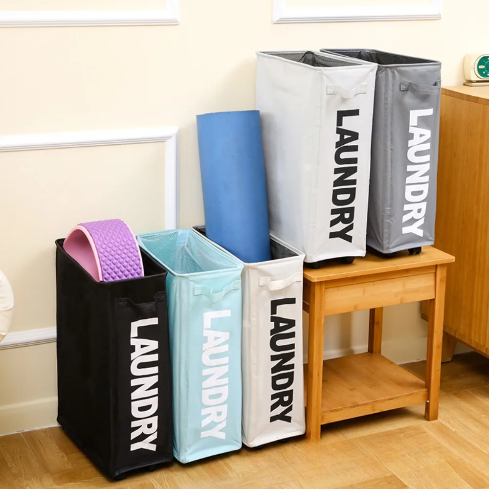 Rolling Laundry Basket Large Slim Folding Hamper On Wheels Dirty Clothes Storage Bin Household Foldable Yoga Organizer Basket