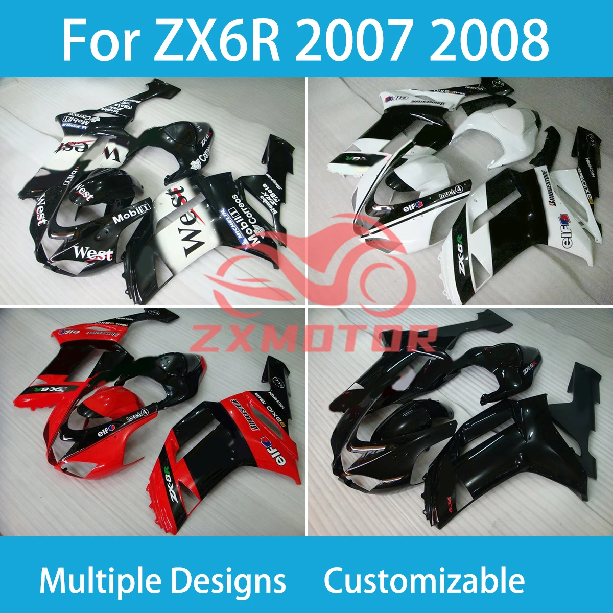 Fairing Kit for Kawasaki Ninja 636 ZX 6R 2007 2008 Complete Motorcycle Plastic Component Fairings ZX6R 07 08