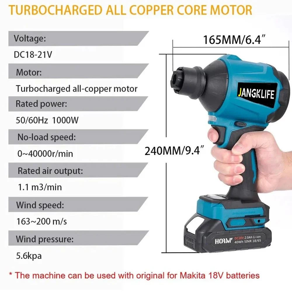 6IN1 Cordless Air Blower With Nozzle Dusting Machine Multifunction Dust Blower Inflator Vacuum Tool For Makita 18V Battery