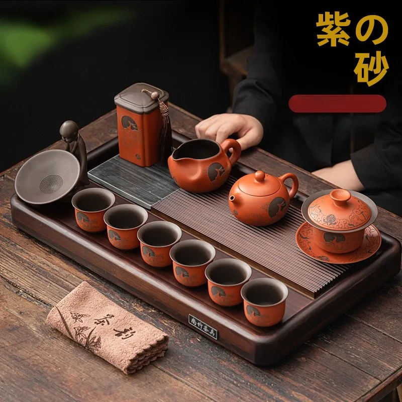 

Новый чайный набор Гунфу из фиолетовой глины для домашнего использования 2024 года, чайник и чаша из глины Чжу Ну, для чайной церемонии, роскошный подарок